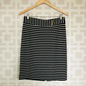 Trina Turk Pencil Skirt Striped Black White Gold button accent 6